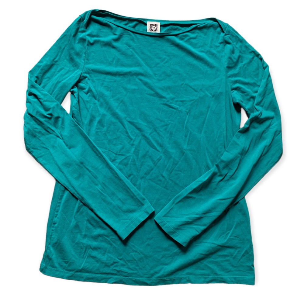 Anne Klein Teal Blue Long Sleeved Wide Neck Shirt M